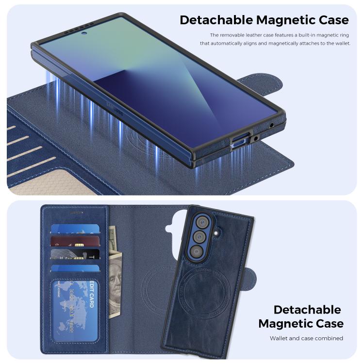 For Samsung Galaxy Z Fold7 5G Lingdun Detachable Magnetic Foldable Vegan Leather Phone Case