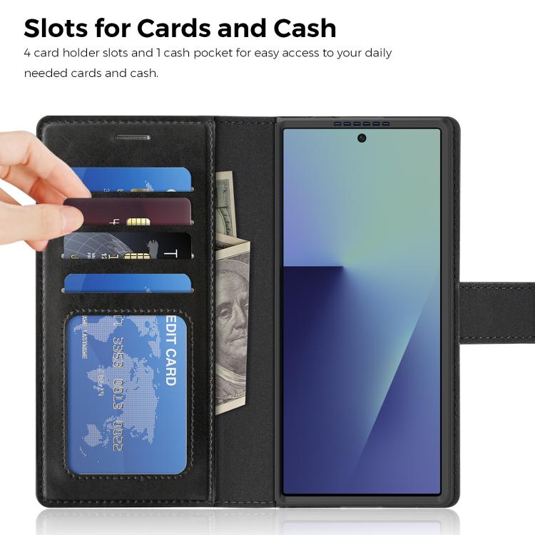 For Samsung Galaxy Z Fold7 5G Lingdun Detachable Magnetic Foldable Vegan Leather Phone Case
