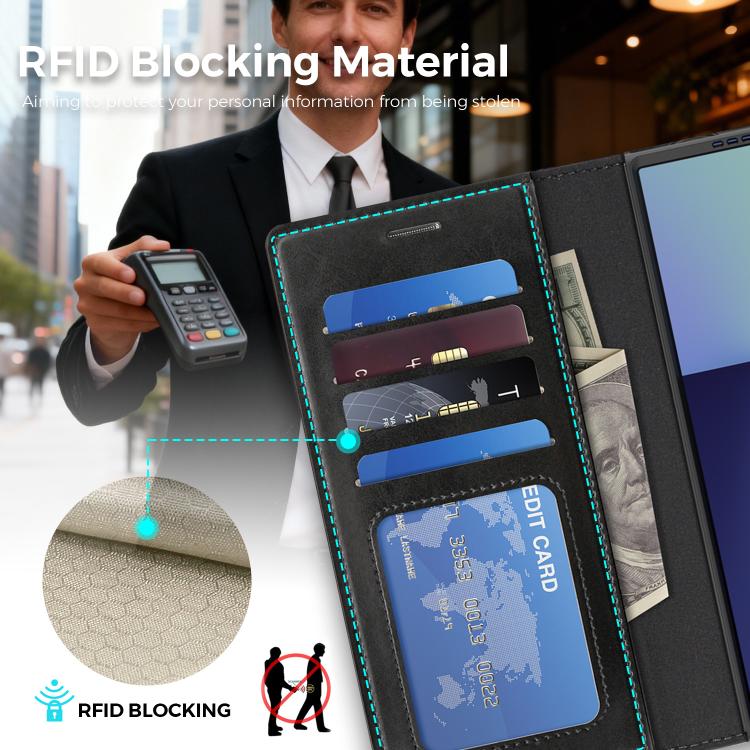 For Samsung Galaxy Z Fold7 5G Lingdun Detachable Magnetic Foldable Vegan Leather Phone Case