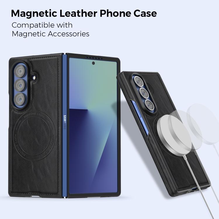 For Samsung Galaxy Z Fold7 5G Lingdun Detachable Magnetic Foldable Vegan Leather Phone Case
