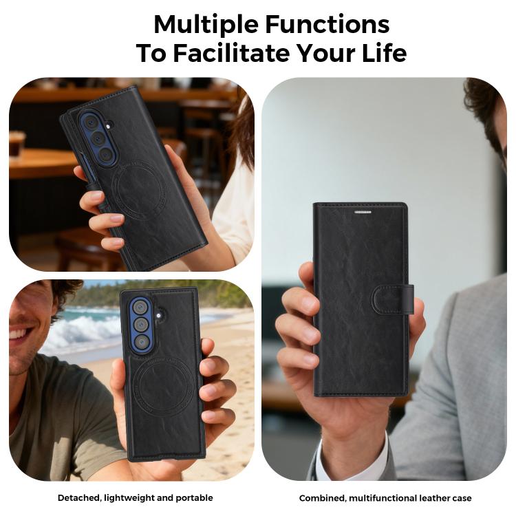 For Samsung Galaxy Z Fold7 5G Lingdun Detachable Magnetic Foldable Vegan Leather Phone Case