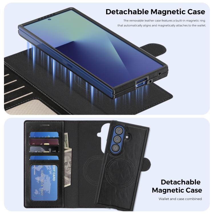 For Samsung Galaxy Z Fold7 5G Lingdun Detachable Magnetic Foldable Vegan Leather Phone Case