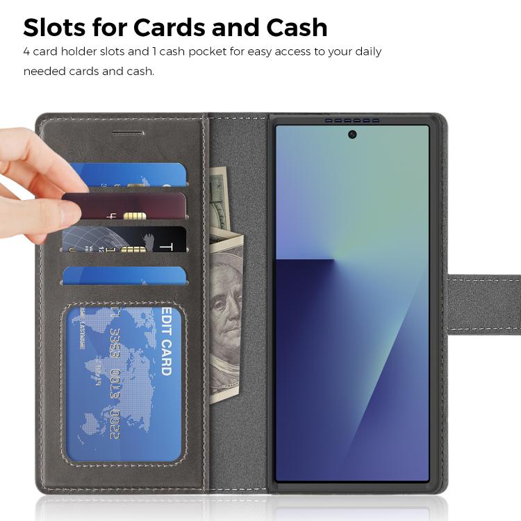 For Samsung Galaxy Z Fold7 5G Lingdun Detachable Magnetic Foldable Vegan Leather Phone Case