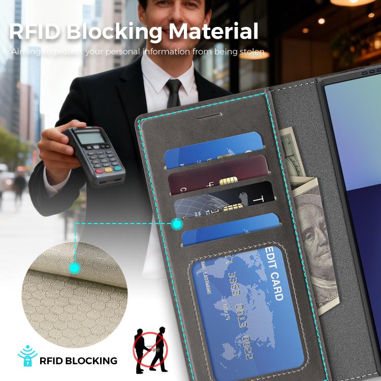For Samsung Galaxy Z Fold7 5G Lingdun Detachable Magnetic Foldable Vegan Leather Phone Case