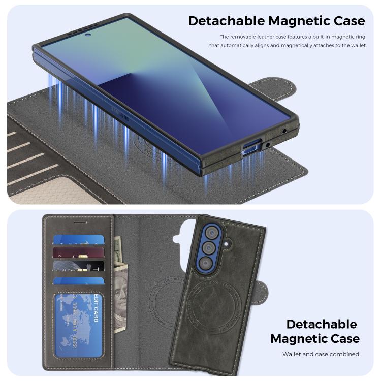 For Samsung Galaxy Z Fold7 5G Lingdun Detachable Magnetic Foldable Vegan Leather Phone Case