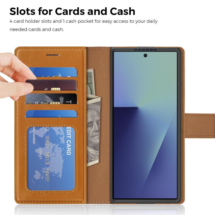 For Samsung Galaxy Z Fold7 5G Lingdun Detachable Magnetic Foldable Vegan Leather Phone Case