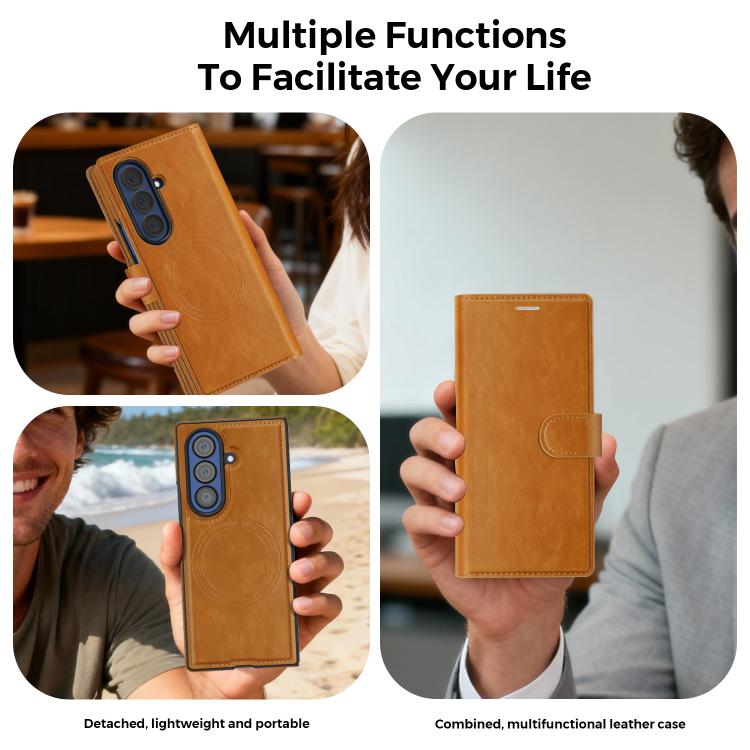 For Samsung Galaxy Z Fold7 5G Lingdun Detachable Magnetic Foldable Vegan Leather Phone Case