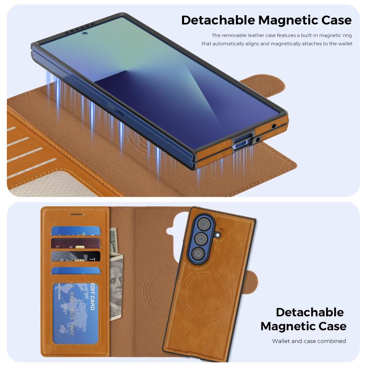 For Samsung Galaxy Z Fold7 5G Lingdun Detachable Magnetic Foldable Vegan Leather Phone Case