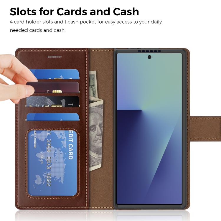 For Samsung Galaxy Z Fold7 5G Lingdun Detachable Magnetic Foldable Vegan Leather Phone Case
