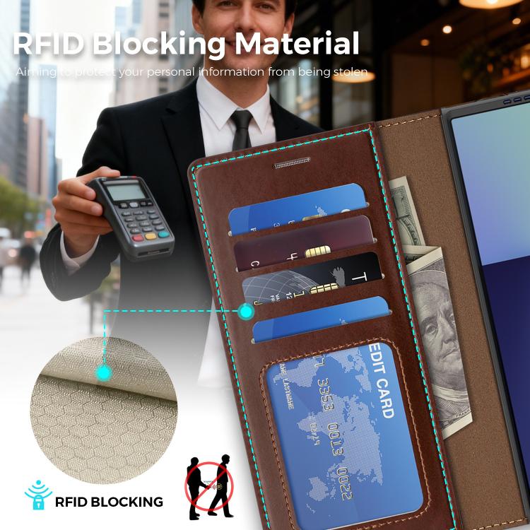 For Samsung Galaxy Z Fold7 5G Lingdun Detachable Magnetic Foldable Vegan Leather Phone Case