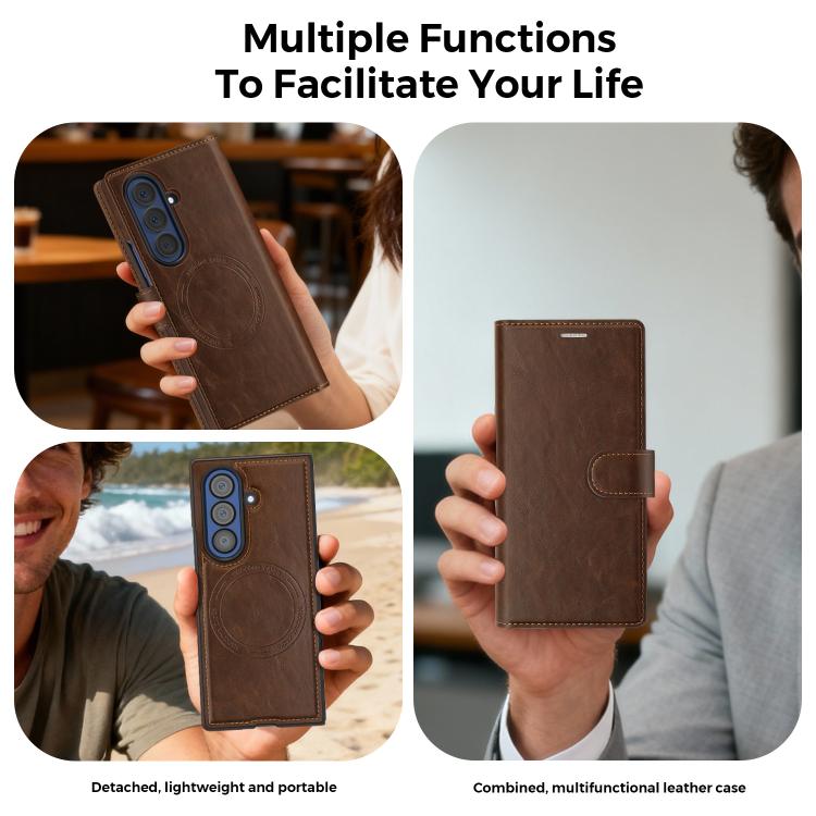 For Samsung Galaxy Z Fold7 5G Lingdun Detachable Magnetic Foldable Vegan Leather Phone Case