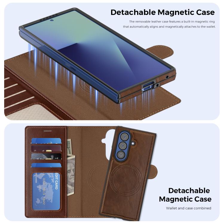 For Samsung Galaxy Z Fold7 5G Lingdun Detachable Magnetic Foldable Vegan Leather Phone Case
