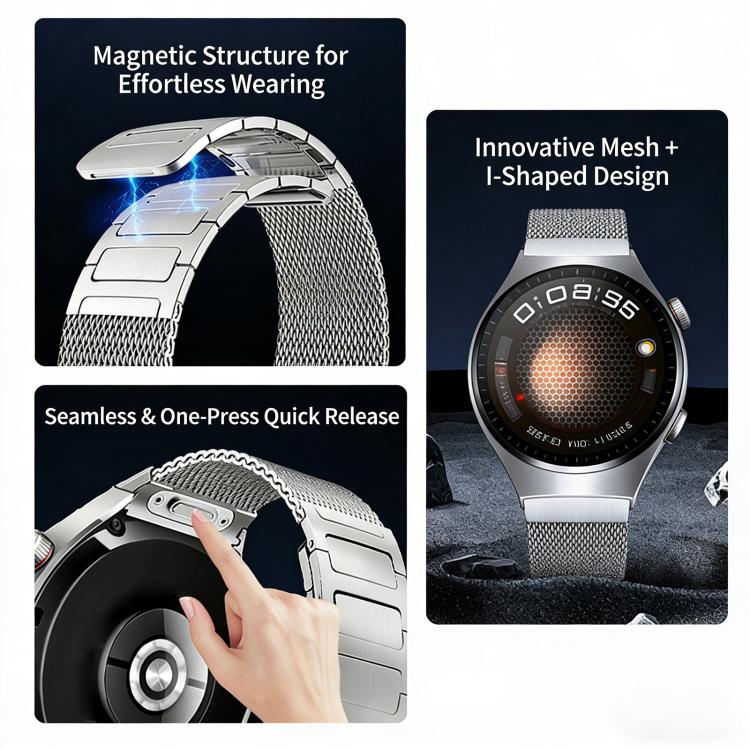 For Huawei Watch 4 Pro Press Button Seamless Interface I-shaped Magnetic Stainless Steel Watch Band