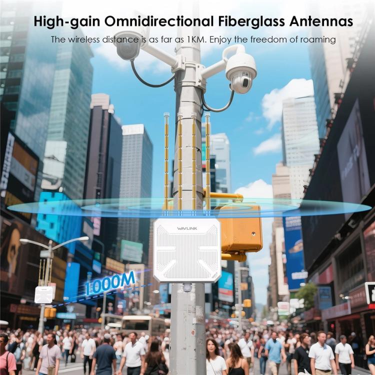 WAVLINK BE5100 WN573HBE2 With 8dBi High Gain Antenna IP67 Waterproof WiFi 7 Outdoor Router, Plug:US Plug