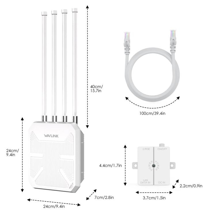 WAVLINK BE5100 WN573HBE2 With 8dBi High Gain Antenna IP67 Waterproof WiFi 7 Outdoor Router, Plug:AU Plug