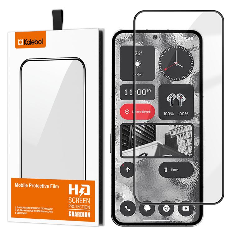 For Nothing Phone 2 Kalebol High-Aluminum Screen-Printed Full-Coverage Anti-Fingerprint Black-Bordered HD Tempered Glass Film