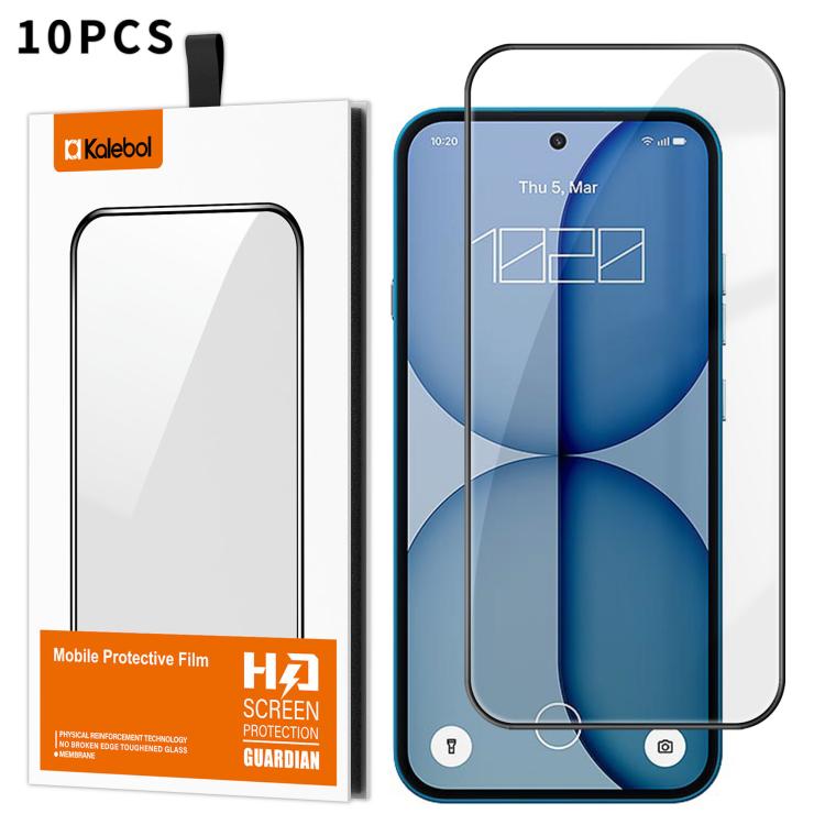 For Nothing Phone 4a 10pcs Kalebol High-Aluminum Screen-Printed Full-Coverage Anti-Fingerprint Black-Bordered HD Tempered Glass Film