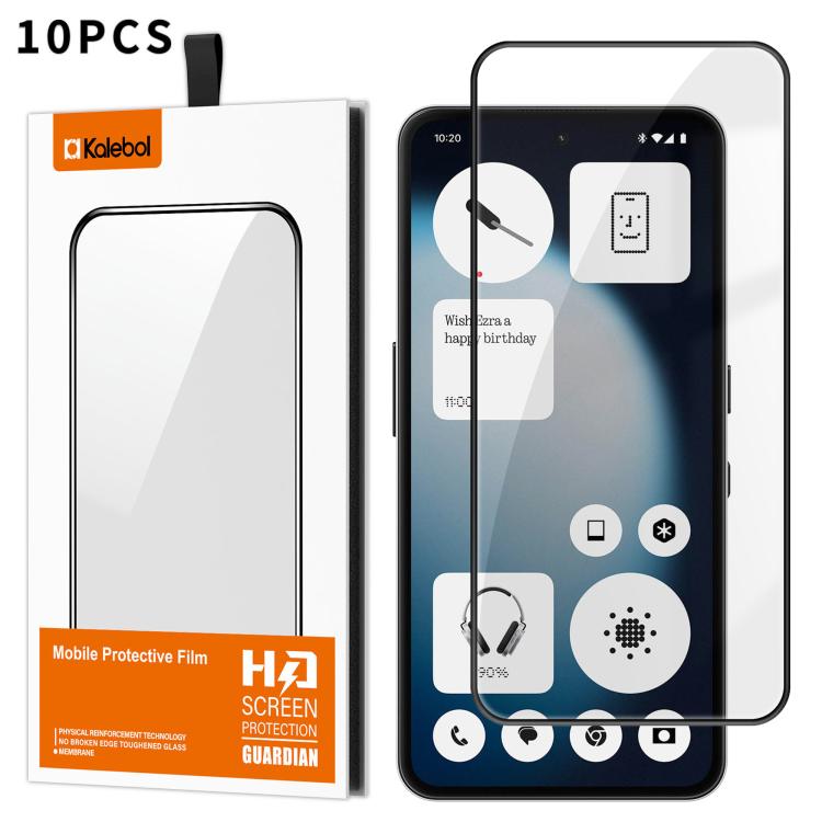 For Nothing Phone 3a Lite 10pcs Kalebol High-Aluminum Screen-Printed Full-Coverage Anti-Fingerprint Black-Bordered HD Tempered Glass Film