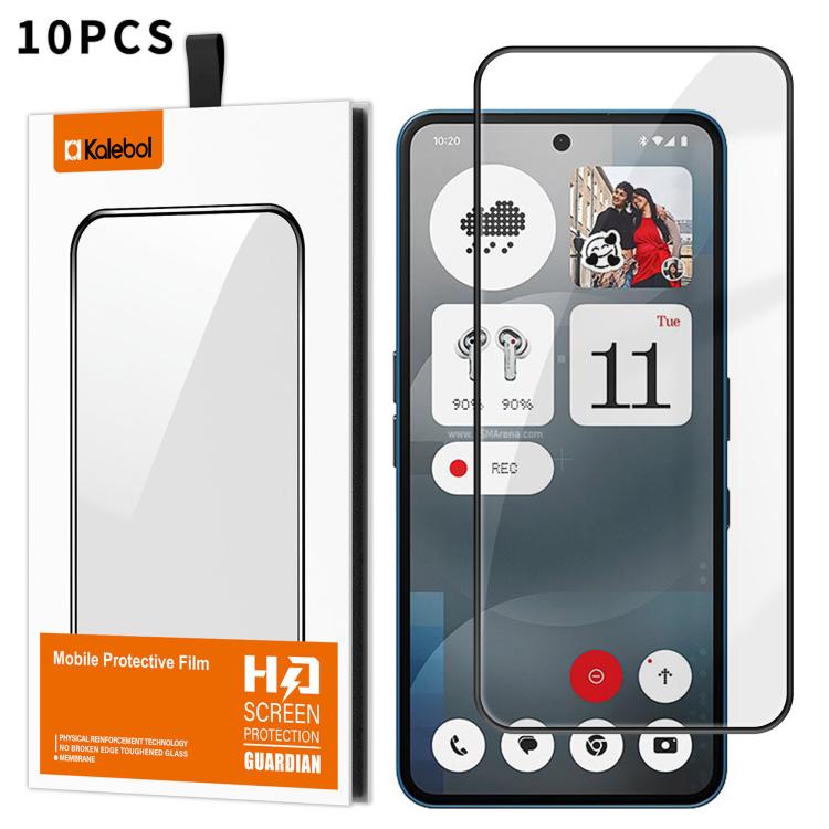 For Nothing Phone 3a 10pcs Kalebol High-Aluminum Screen-Printed Full-Coverage Anti-Fingerprint Black-Bordered HD Tempered Glass Film