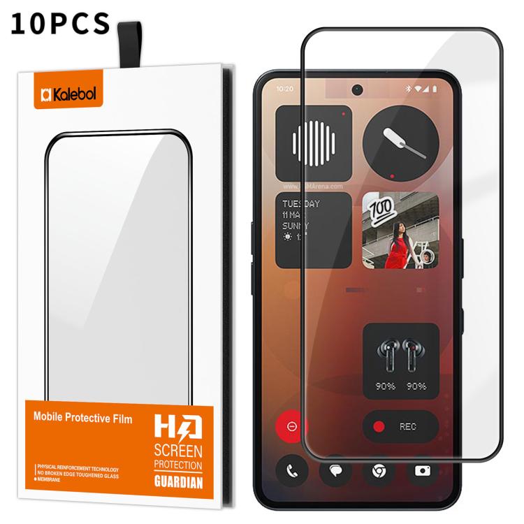 For Nothing Phone 3a Pro 10pcs Kalebol High-Aluminum Screen-Printed Full-Coverage Anti-Fingerprint Black-Bordered HD Tempered Glass Film