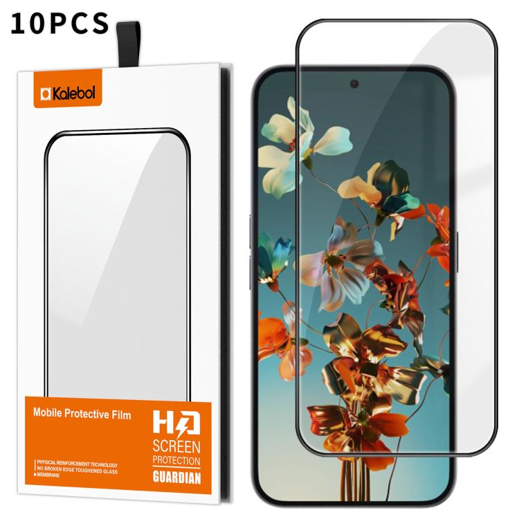 For Nothing Phone 2a Plus 10pcs Kalebol High-Aluminum Screen-Printed Full-Coverage Anti-Fingerprint Black-Bordered HD Tempered Glass Film