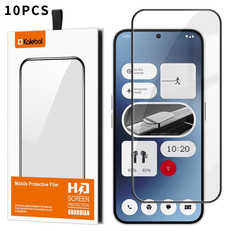 For Nothing Phone 2a 10pcs Kalebol High-Aluminum Screen-Printed Full-Coverage Anti-Fingerprint Black-Bordered HD Tempered Glass Film