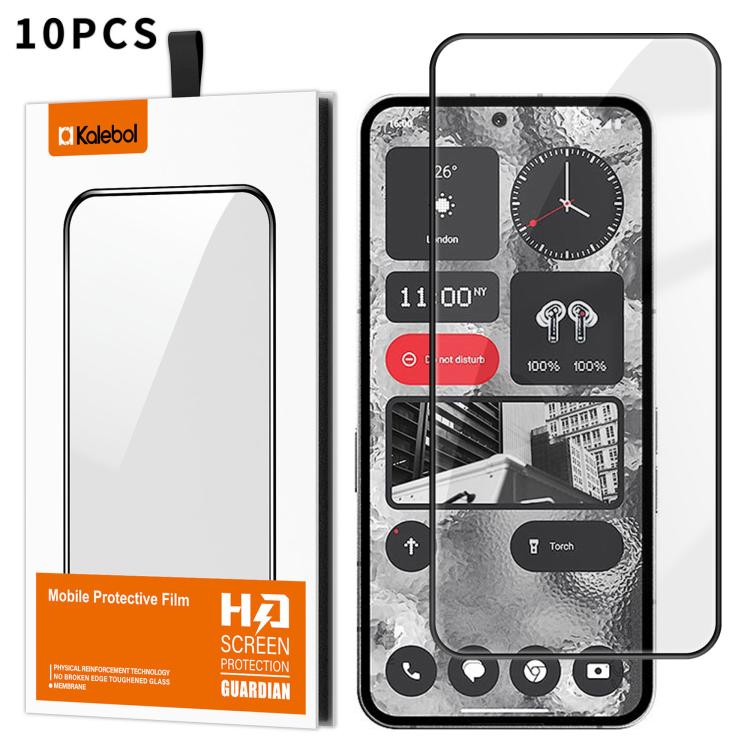 For Nothing Phone 2 10pcs Kalebol High-Aluminum Screen-Printed Full-Coverage Anti-Fingerprint Black-Bordered HD Tempered Glass Film