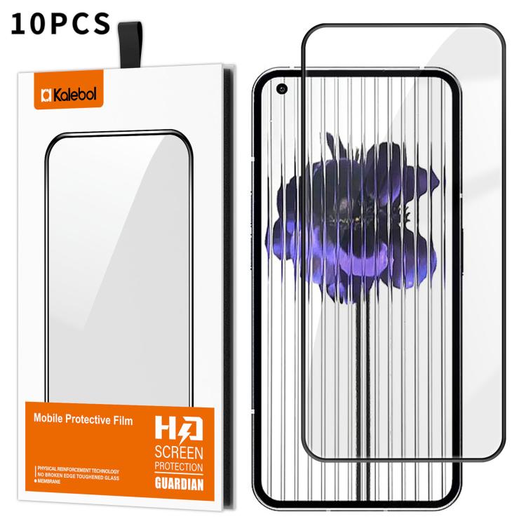For Nothing Phone 1 10pcs Kalebol High-Aluminum Screen-Printed Full-Coverage Anti-Fingerprint Black-Bordered HD Tempered Glass Film