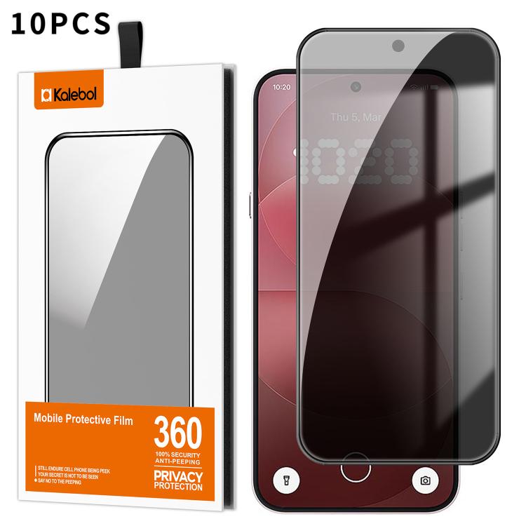 For Nothing Phone 4a Pro 10pcs Kalebol High-Aluminum Screen-Printed Full-Coverage Black-Border Privacy Tempered Glass Film