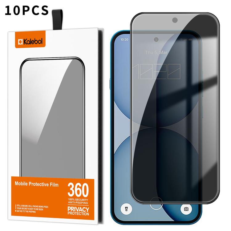 For Nothing Phone 4a 10pcs Kalebol High-Aluminum Screen-Printed Full-Coverage Black-Border Privacy Tempered Glass Film