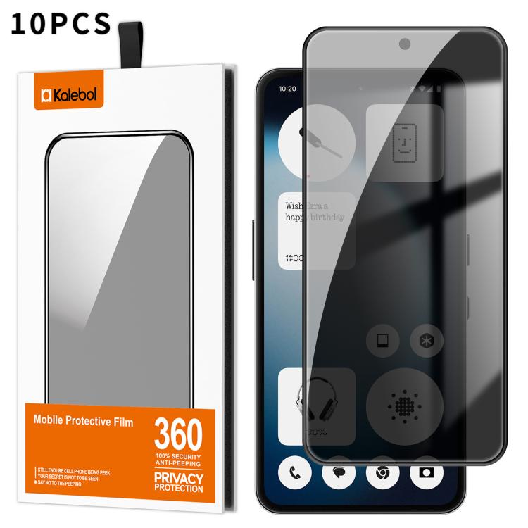 For Nothing Phone 3a Lite 10pcs Kalebol High-Aluminum Screen-Printed Full-Coverage Black-Border Privacy Tempered Glass Film