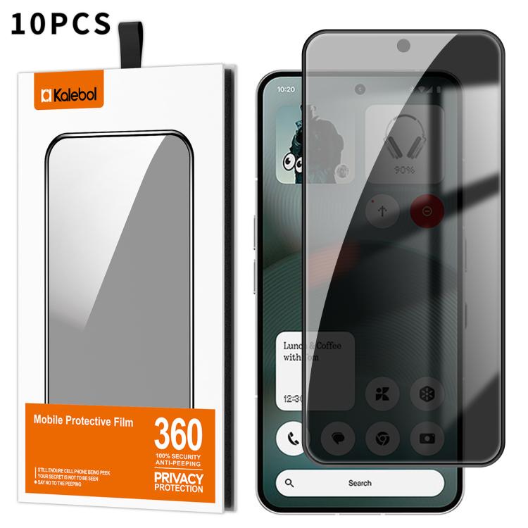 For Nothing Phone 3 10pcs Kalebol High-Aluminum Screen-Printed Full-Coverage Black-Border Privacy Tempered Glass Film