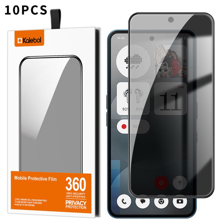 For Nothing Phone 3a 10pcs Kalebol High-Aluminum Screen-Printed Full-Coverage Black-Border Privacy Tempered Glass Film