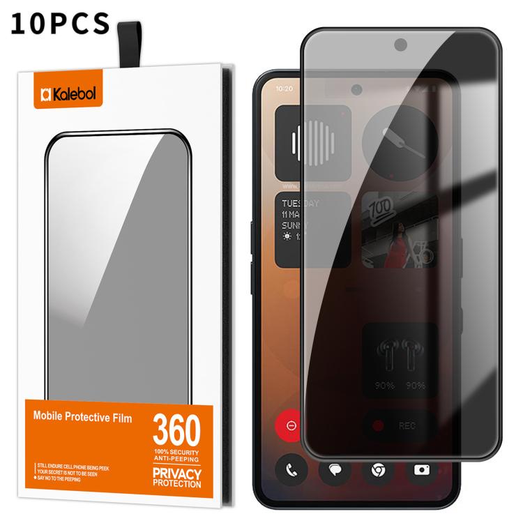 For Nothing Phone 3a Pro 10pcs Kalebol High-Aluminum Screen-Printed Full-Coverage Black-Border Privacy Tempered Glass Film