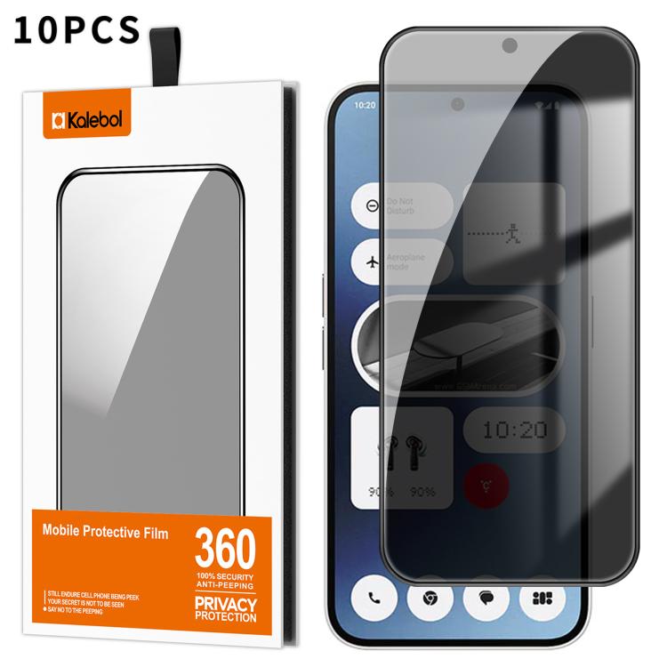 For Nothing Phone 2a 10pcs Kalebol High-Aluminum Screen-Printed Full-Coverage Black-Border Privacy Tempered Glass Film