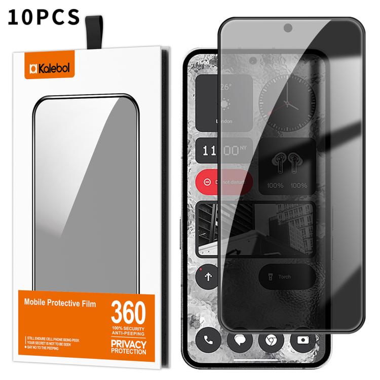 For Nothing Phone 2 10pcs Kalebol High-Aluminum Screen-Printed Full-Coverage Black-Border Privacy Tempered Glass Film