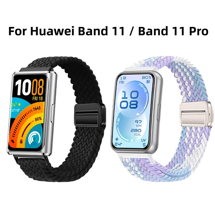 For Huawei Band 11 / Band 11 Pro Magnetic Buckle Elastic Nylon Braided Watch Band