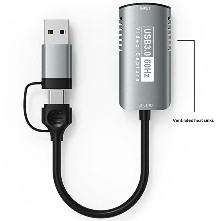 HU-08A 1080P 60Hz HD Capture Adapter HDMI to USB 3.0 / Type-C 2 in 1 Video Capture Card