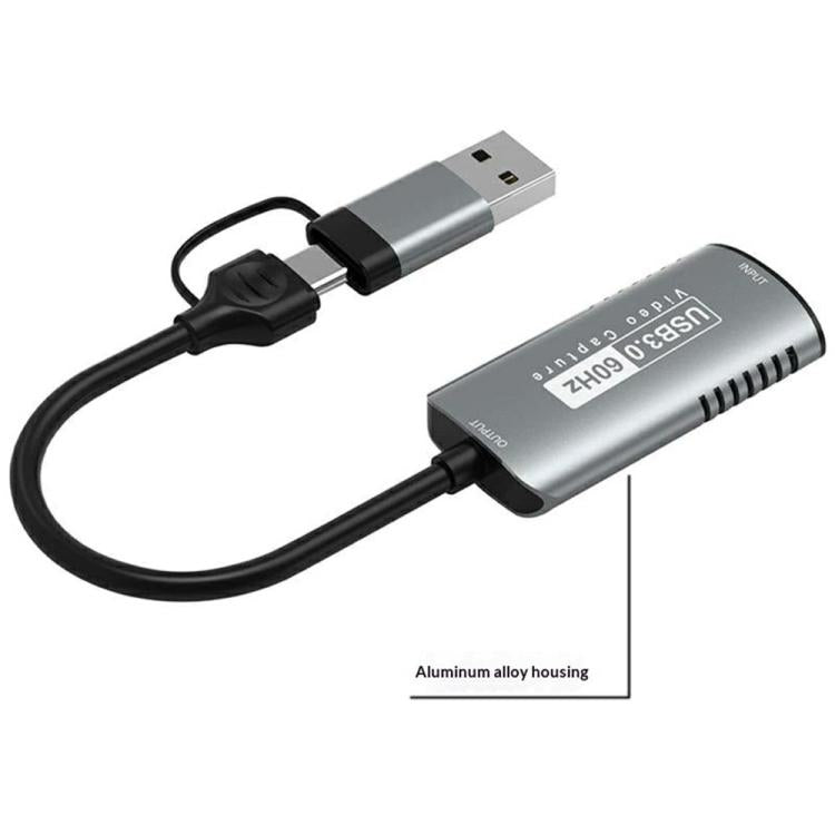 HU-08A 1080P 60Hz HD Capture Adapter HDMI to USB 3.0 / Type-C 2 in 1 Video Capture Card