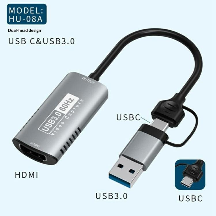 HU-08A 1080P 60Hz HD Capture Adapter HDMI to USB 3.0 / Type-C 2 in 1 Video Capture Card