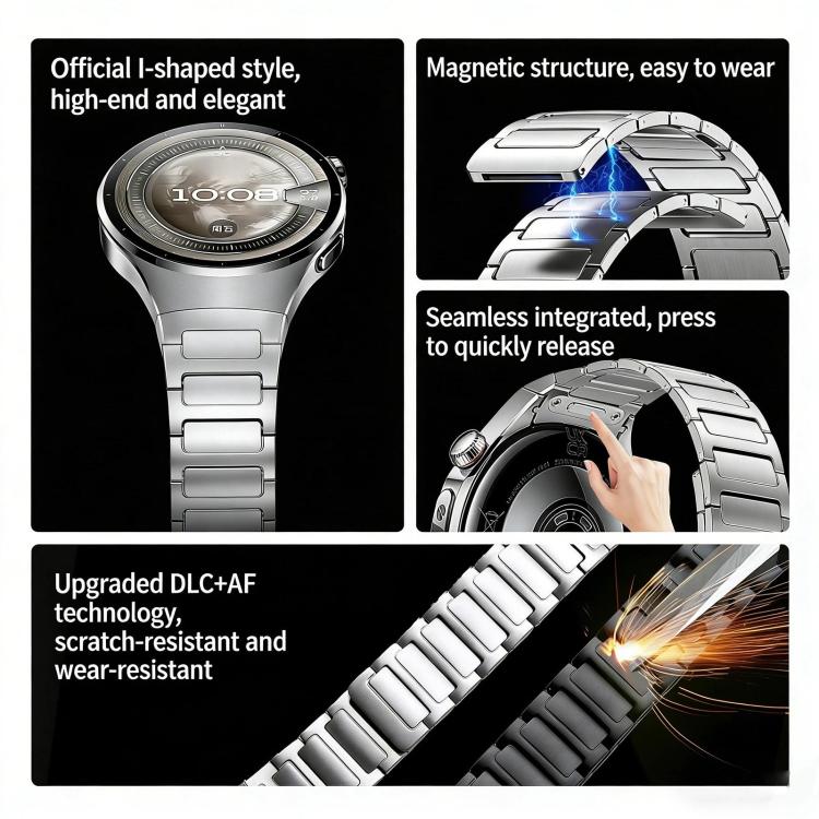 For Huawei Watch 5 46mm Press Button Interface Magnetic I-Shaped Stainless Steel Watch Band