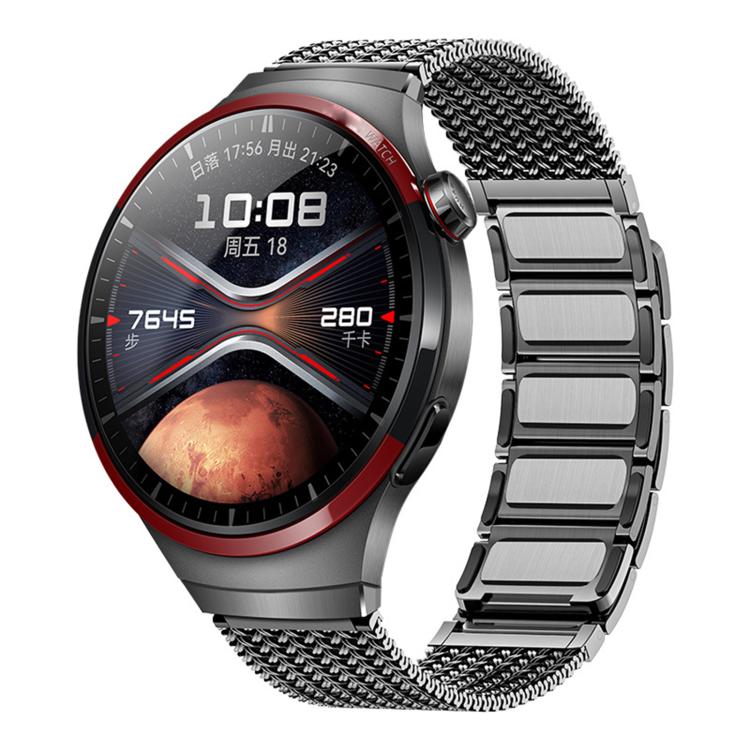 For Huawei Watch 4 Pro Press Button Magnetic Clasp Chain Stainless Steel Watch Band