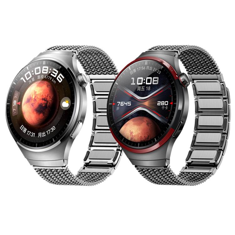 For Huawei Watch 4 Pro Press Button Magnetic Clasp Chain Stainless Steel Watch Band