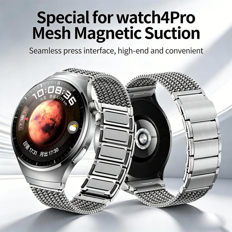 For Huawei Watch 4 Pro Press Button Magnetic Clasp Chain Stainless Steel Watch Band