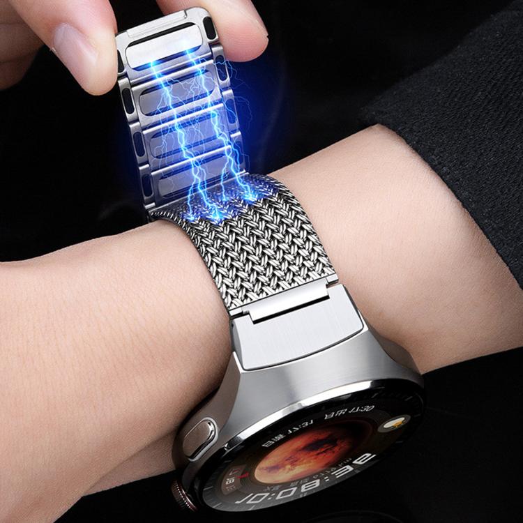 For Huawei Watch 4 Pro Press Button Magnetic Clasp Chain Stainless Steel Watch Band