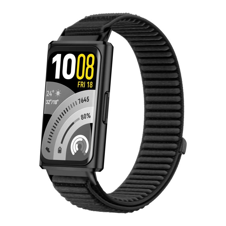 For Huawei Band 11 / Band 11 Pro Woven Nylon Hook And Loop Fastener Metal Interface Watch Band