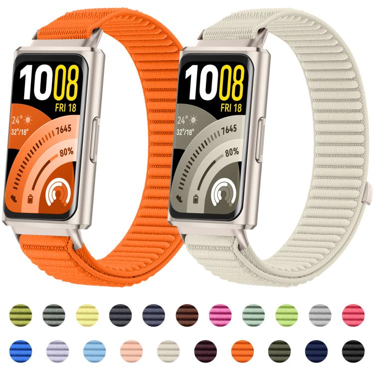 For Huawei Band 11 / Band 11 Pro Woven Nylon Hook And Loop Fastener Metal Interface Watch Band