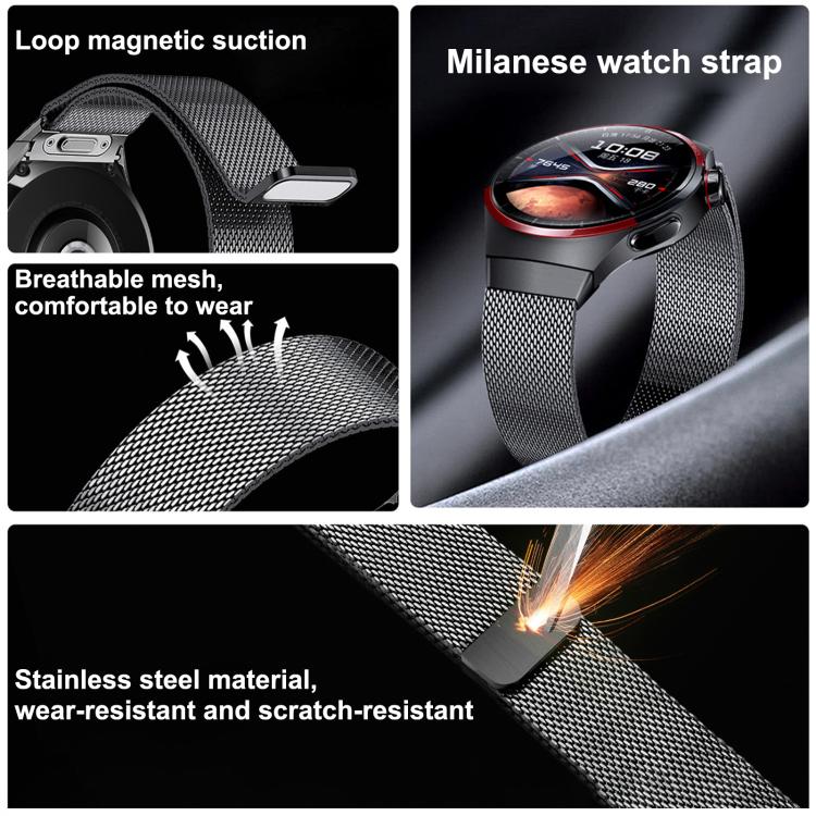 For Huawei Watch 4 Pro Press Button Seamless Interface Milanese Magnetic Stainless Steel Watch Band