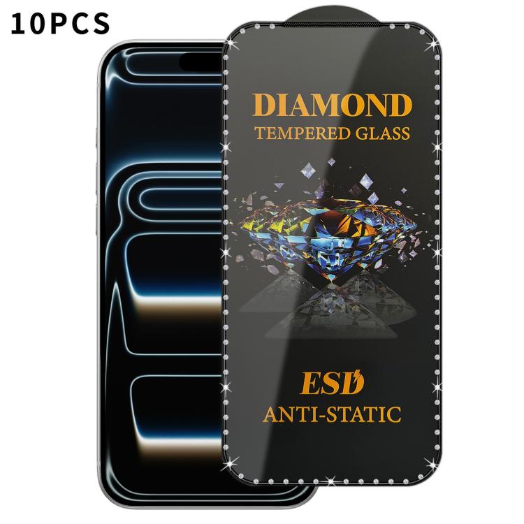 For iPhone 17 Pro 10pcs Full-Screen Diamond-Studded Silkscreen High-Definition Anti-Static Tempered Glass Film
