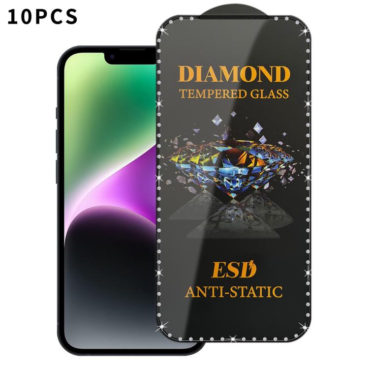 For iPhone 14 Plus 10pcs Full-Screen Diamond-Studded Silkscreen High-Definition Anti-Static Tempered Glass Film